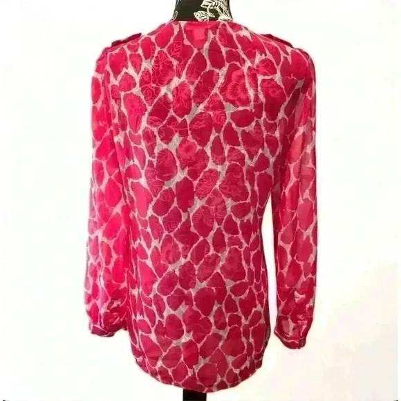 Banana Republic Women's XS Pink Animal Print Sheer Blouse Long Sleeve V-Neck - Picture 3 of 4